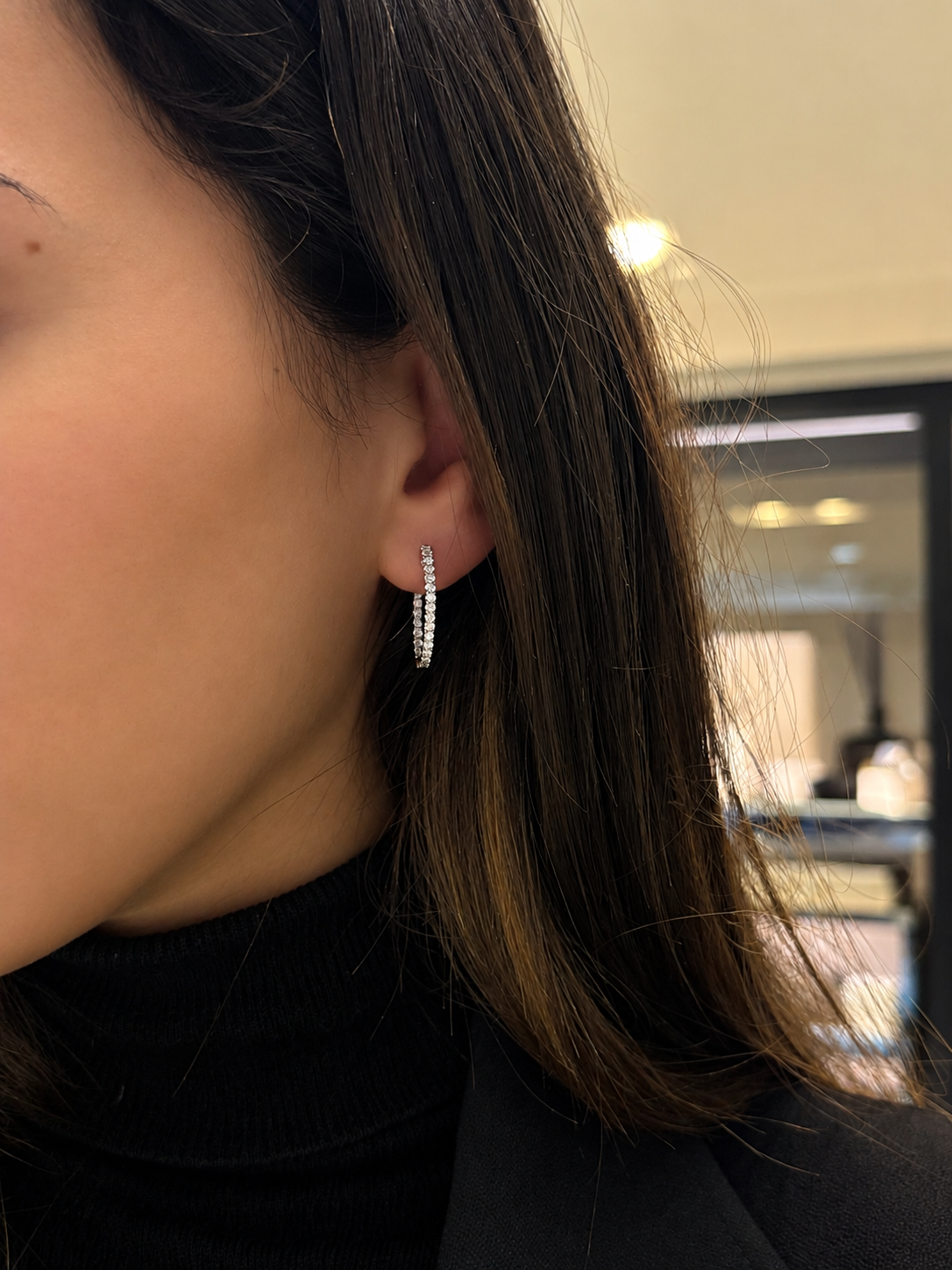 Inside Out Oval Shape Diamond Hoop