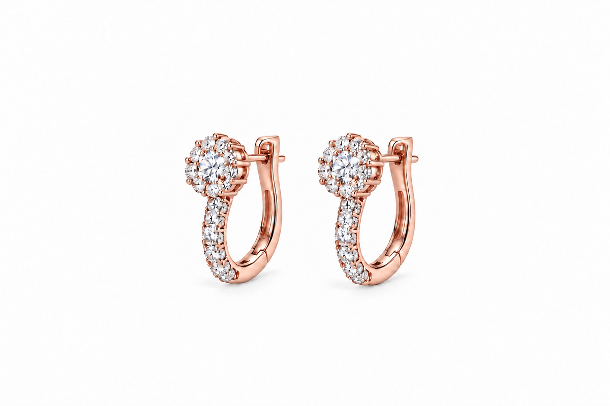 Diamond Flower Halo Earrings