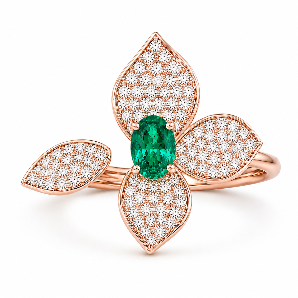 Emerald flower ring