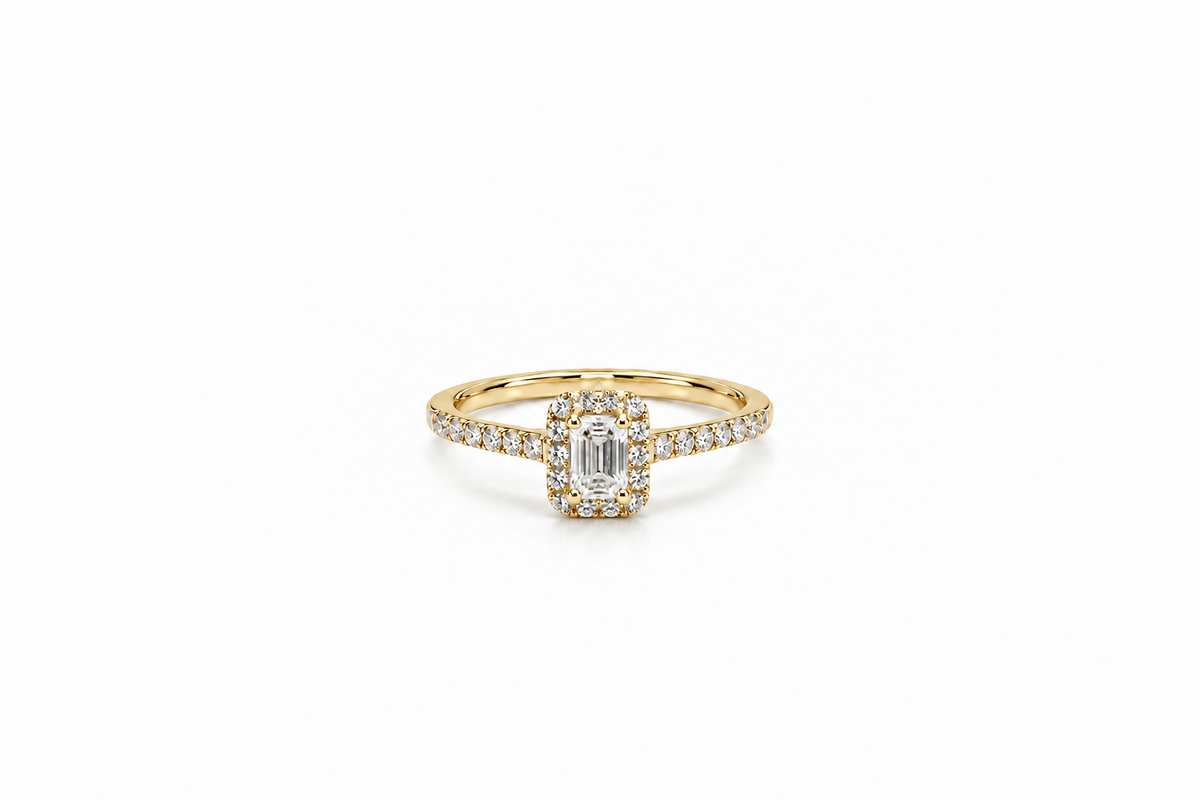 Emerald Elegance Diamond Halo Ring