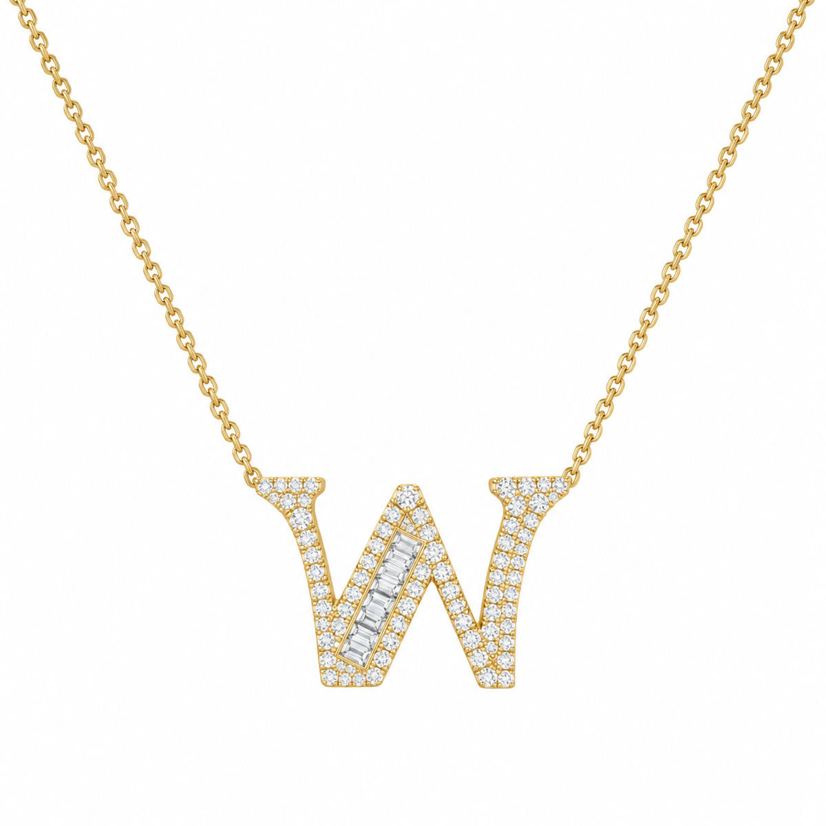 Diamond Baguette Initial Necklace