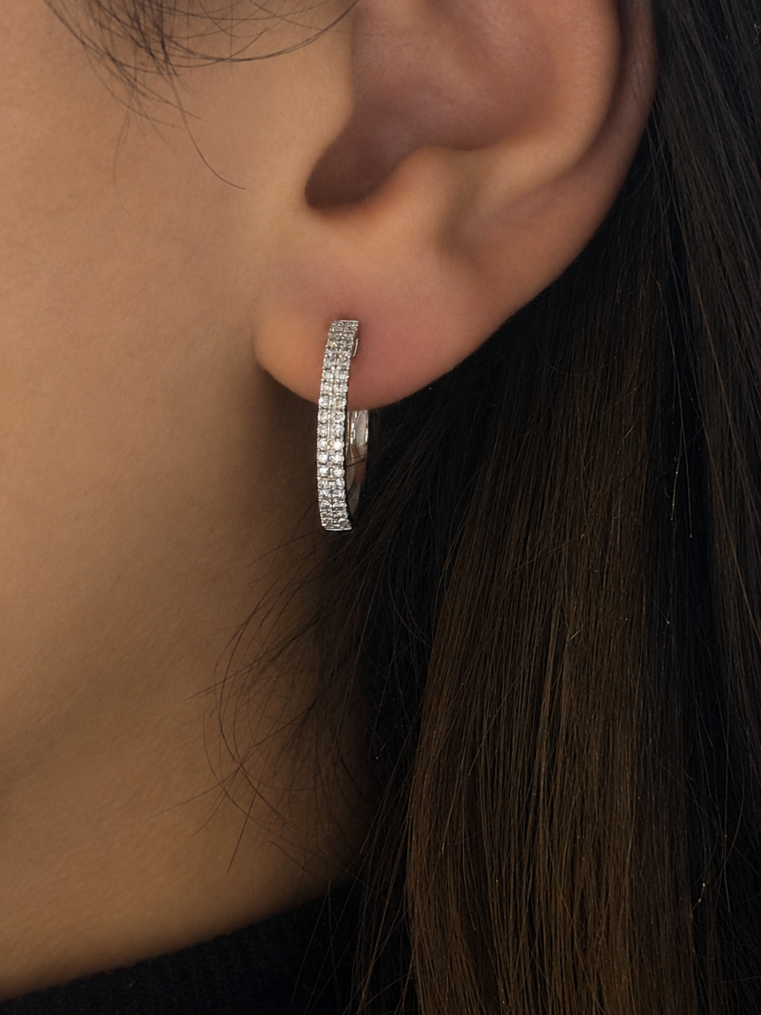 Double Row Diamond Hoop Earrings