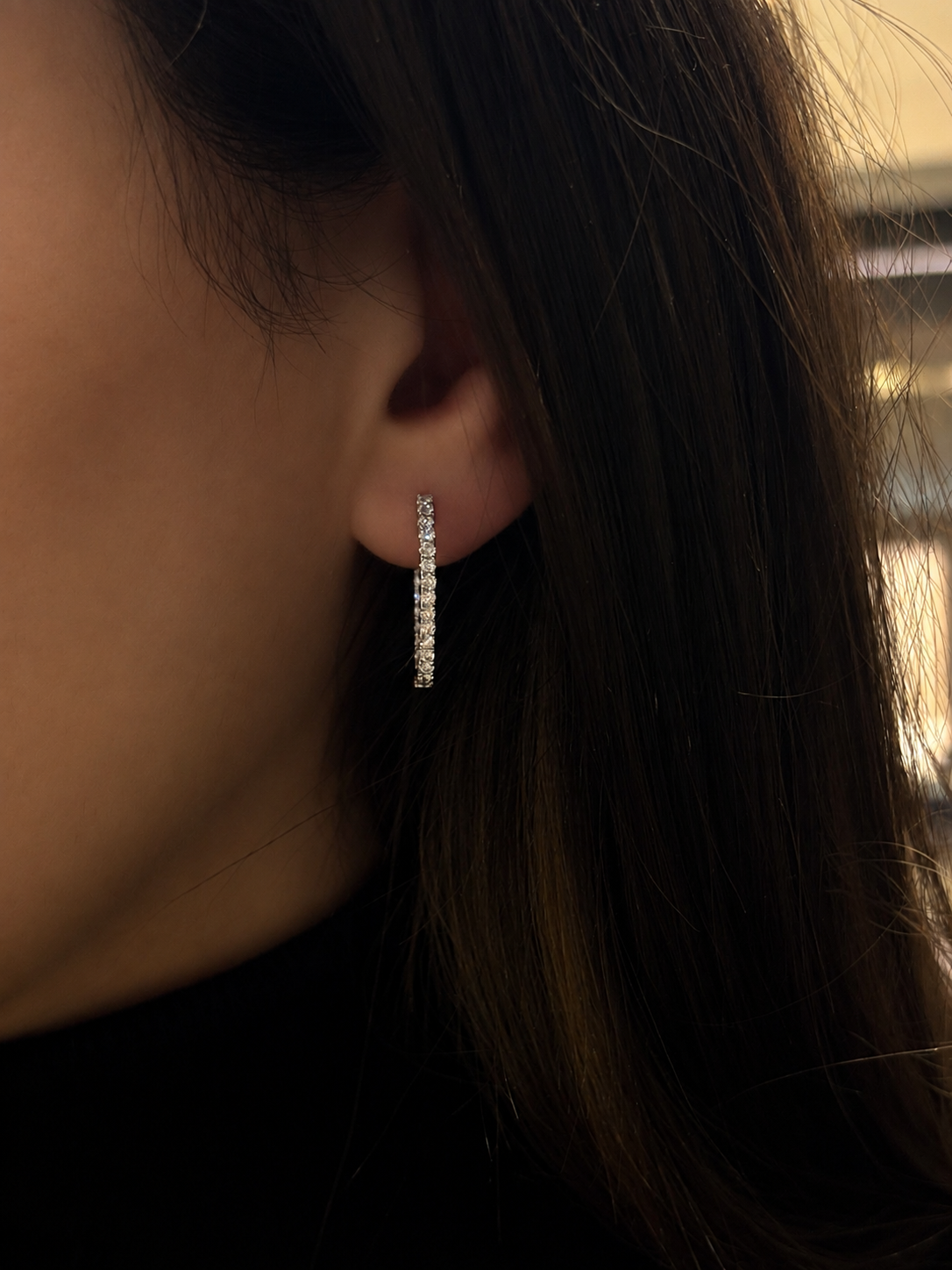 Inside Out Oval Shape Diamond Hoop