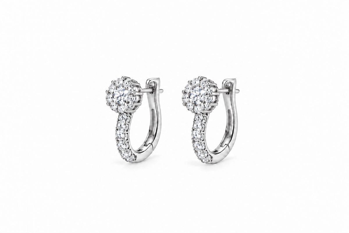 Diamond Flower Halo Earrings