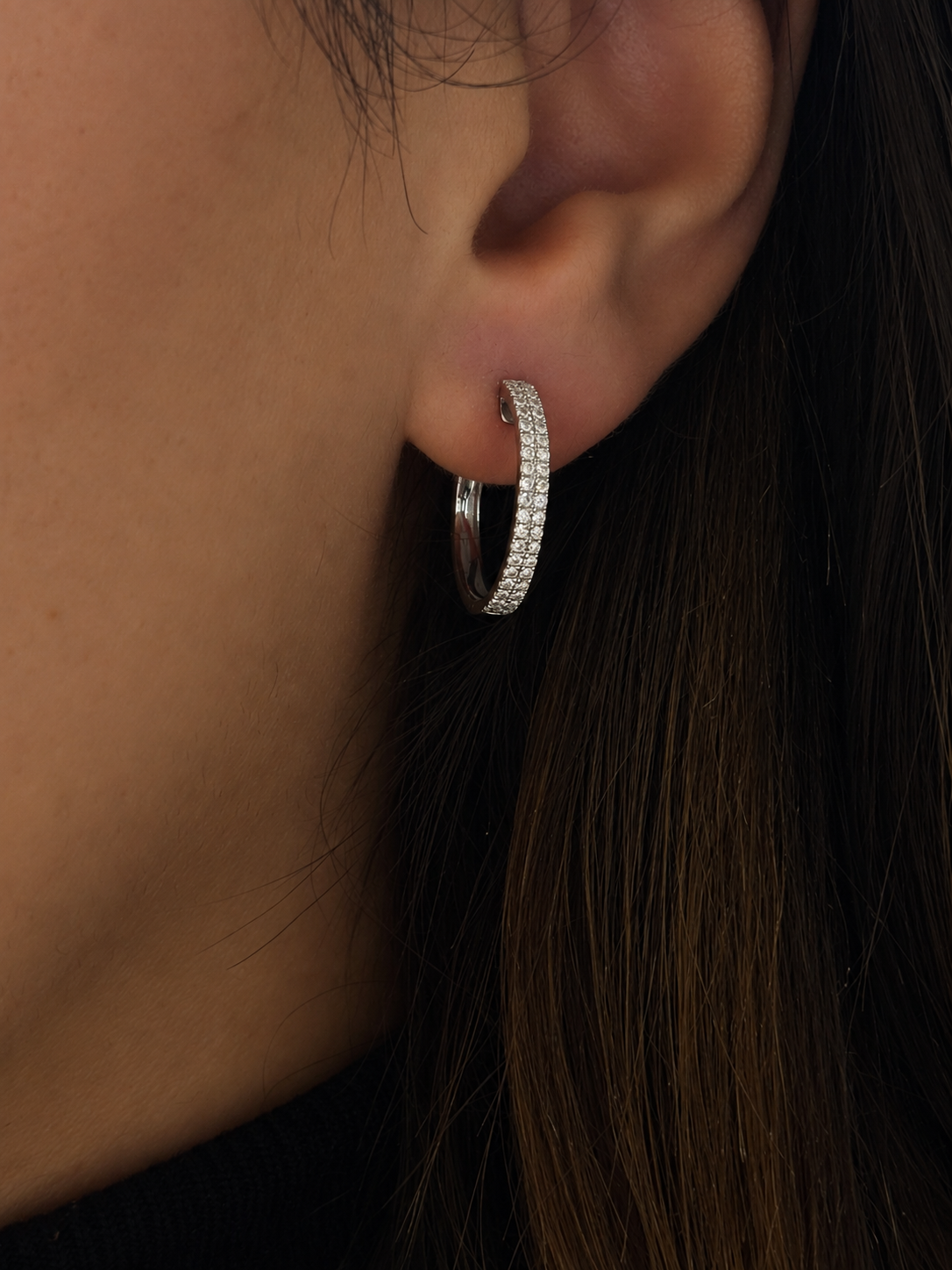 Double Row Diamond Hoop Earrings
