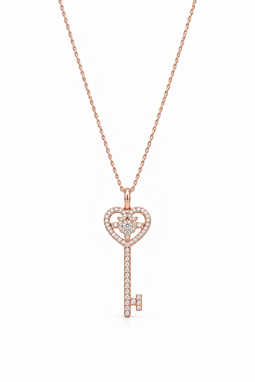Diamond Heart Key Necklace