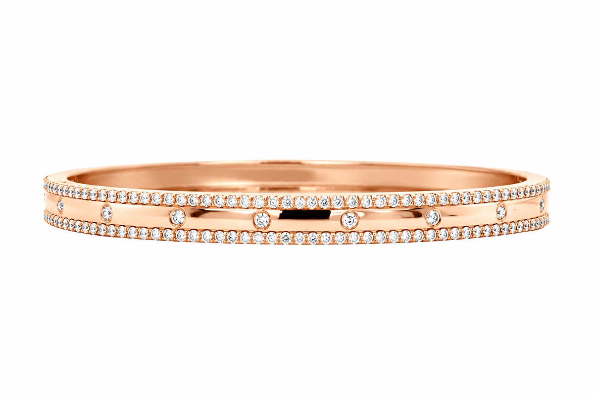 Sidewise Pavé Inlay Diamond Bangle - 18K White Gold