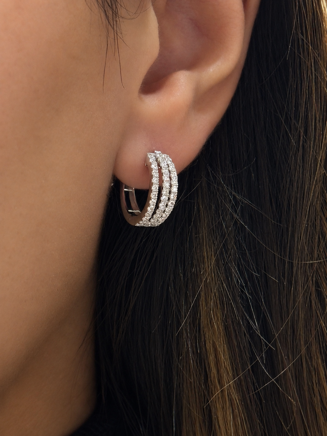 Triple Row Diamond Hoop Earrings
