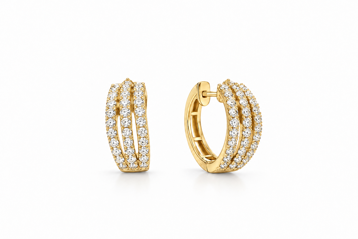 Triple Row Diamond Hoop Earrings