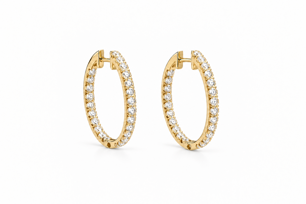 Inside Out Oval Shape Diamond Hoop