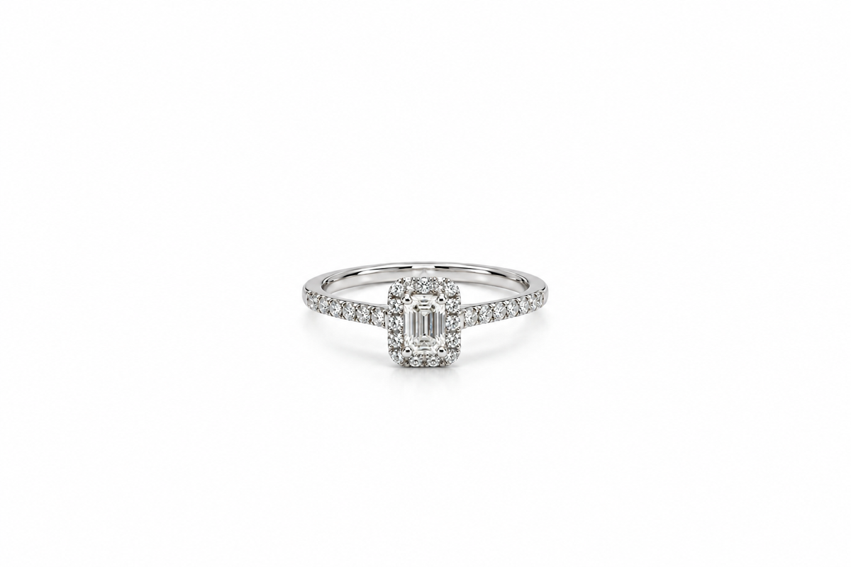 Emerald Elegance Diamond Halo Ring