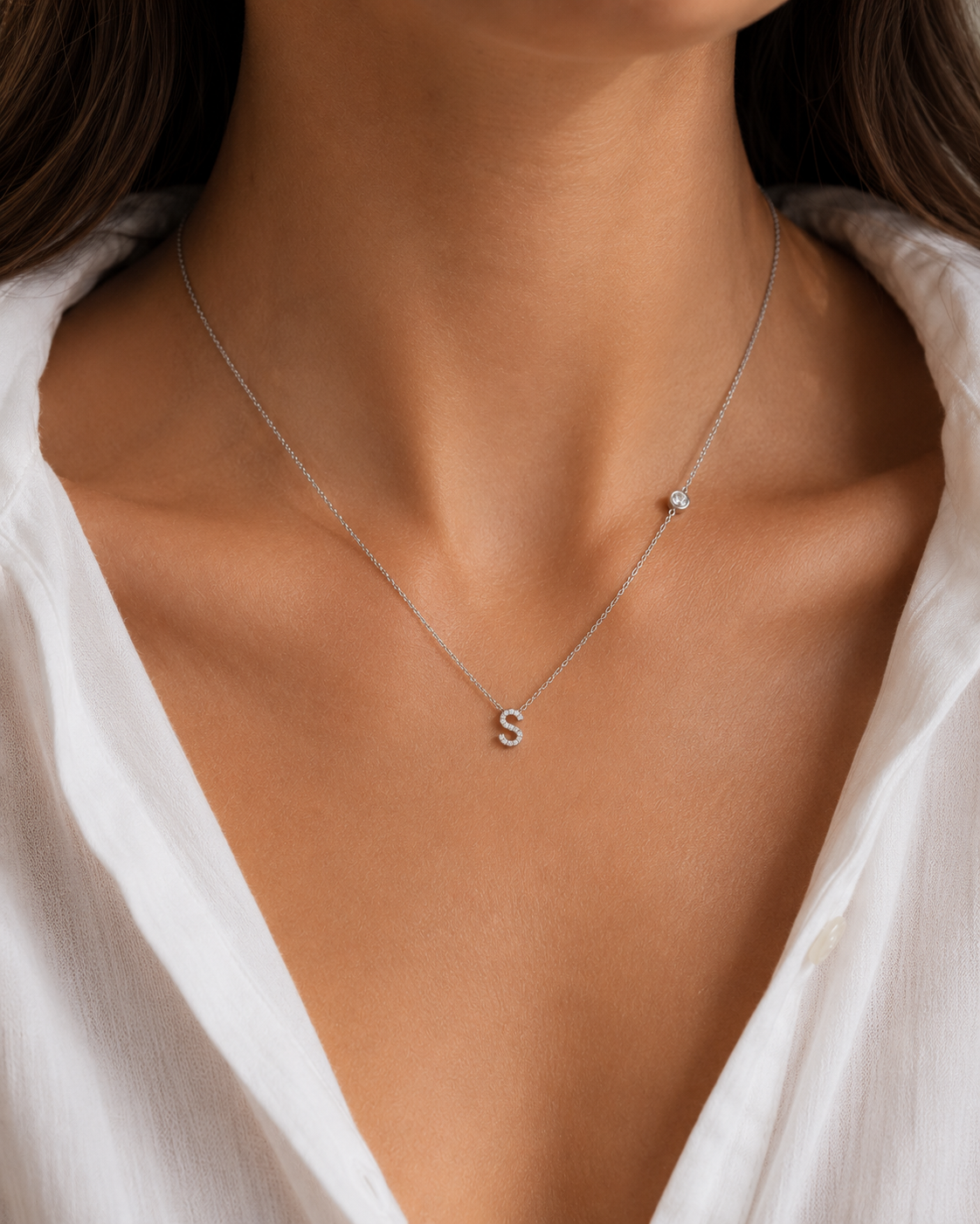 Halsketting met Initiaal Hanger en Zijdiamant