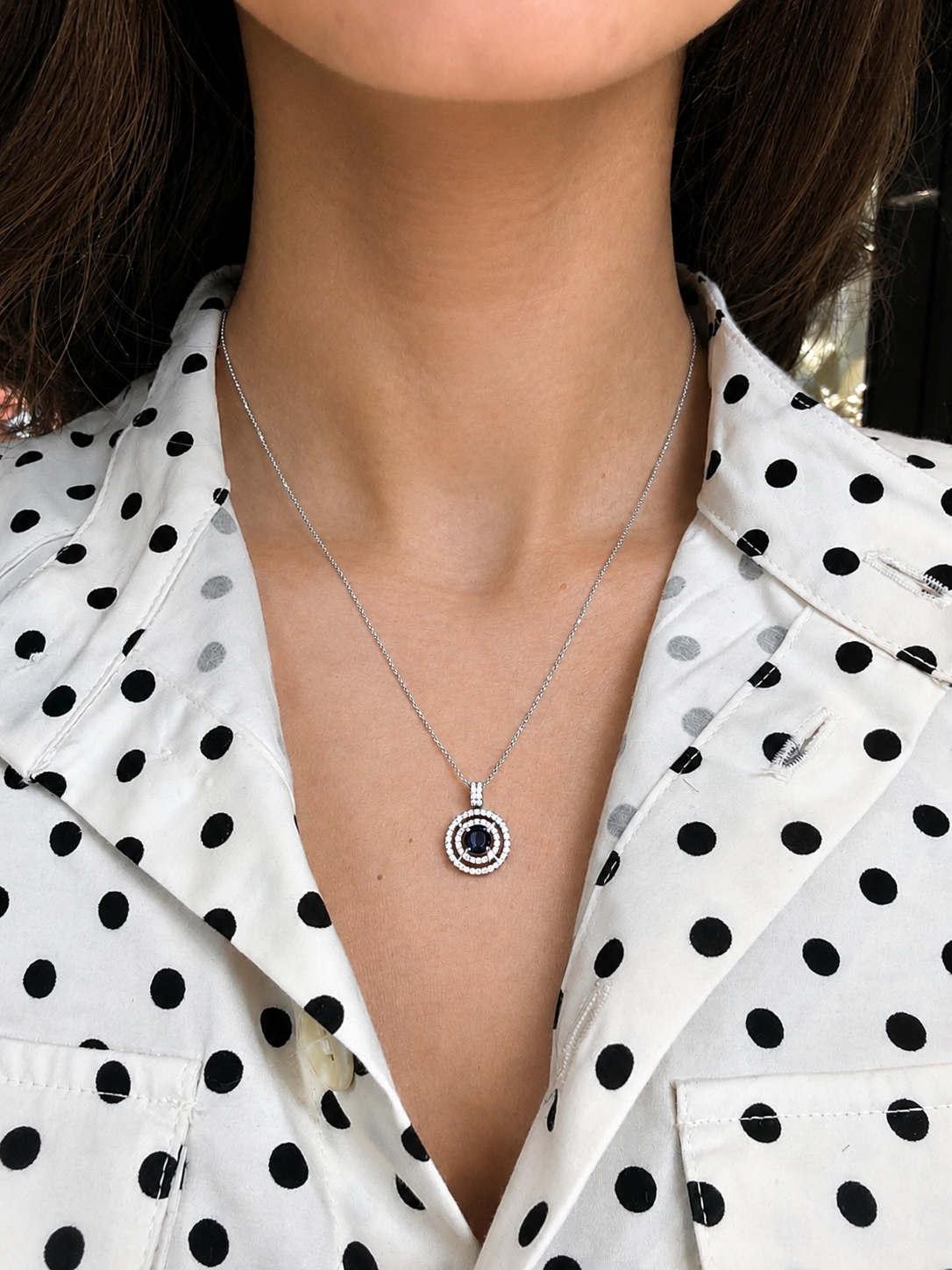 Blue round stone necklace