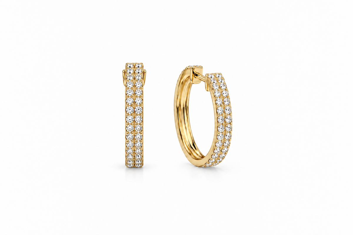 Double Row Diamond Hoop Earrings