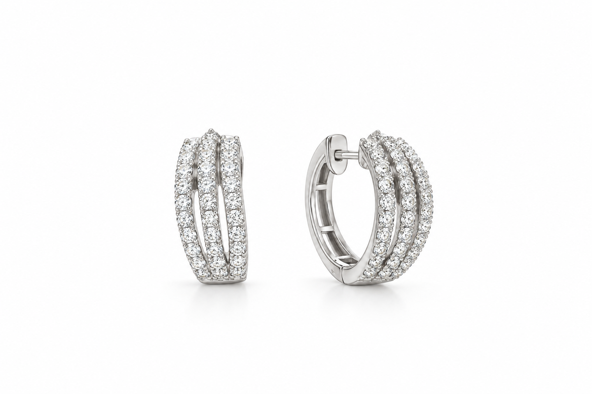 Triple Row Diamond Hoop Earrings