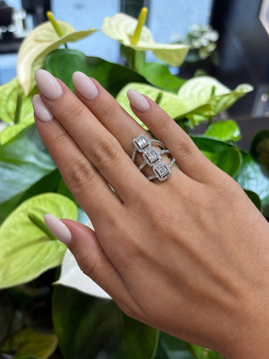 Three Emerald Diamond Ring