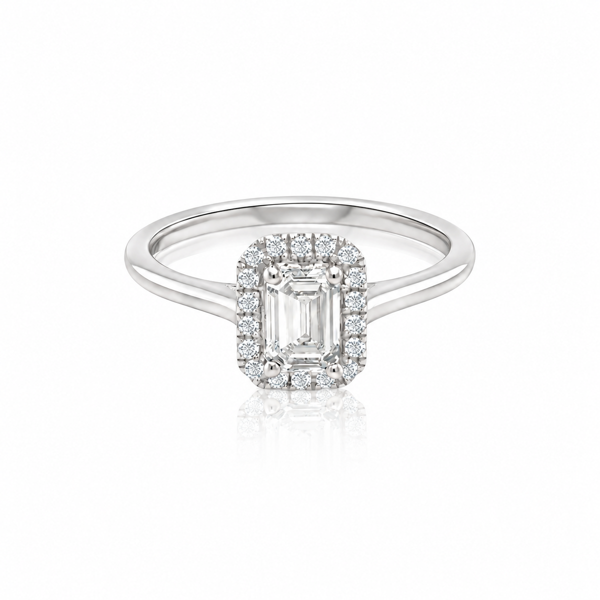 Plain Emerald Halo Diamond Ring - 18K Gold
