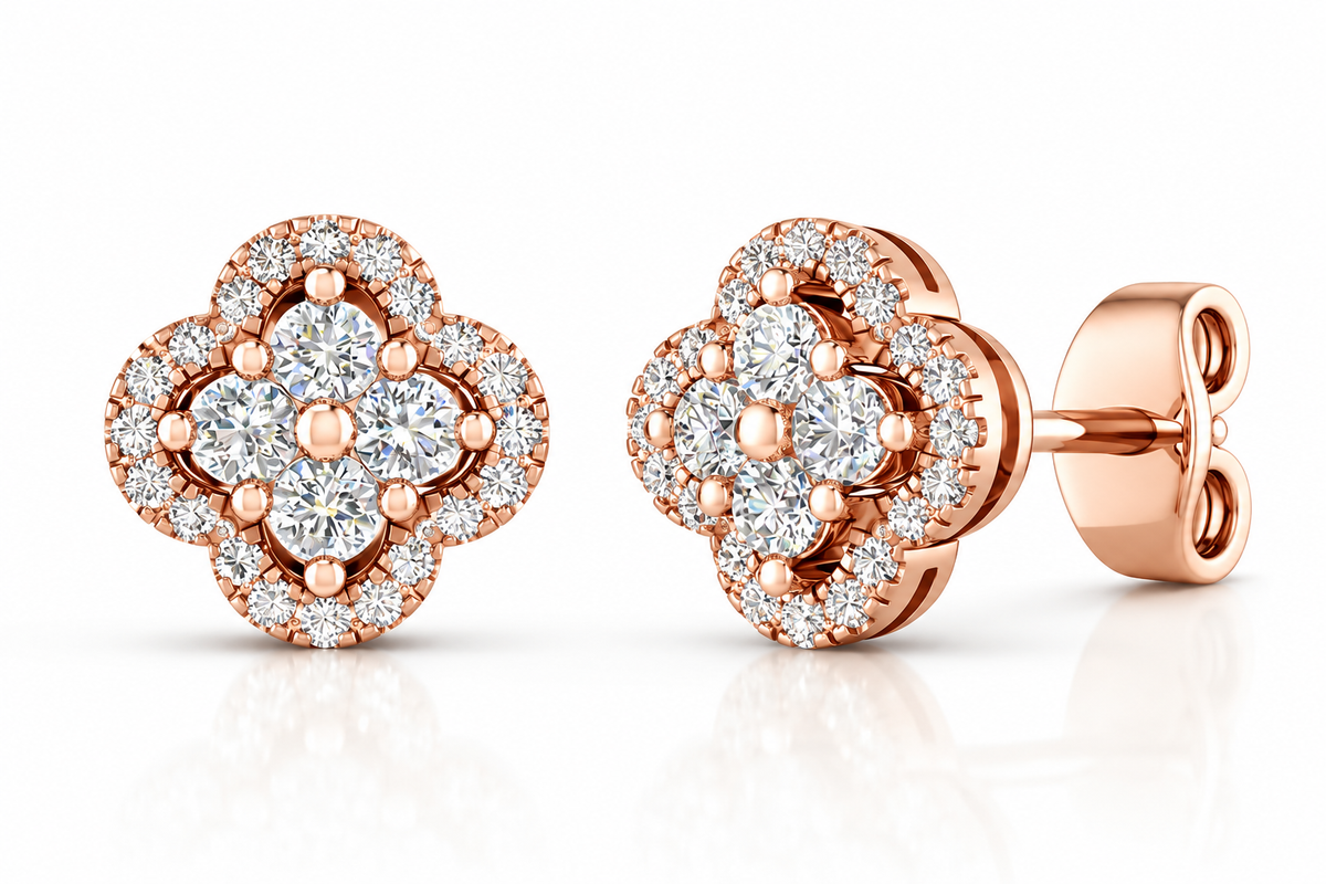 Clover Diamond Stud Earrings - 18K Gold