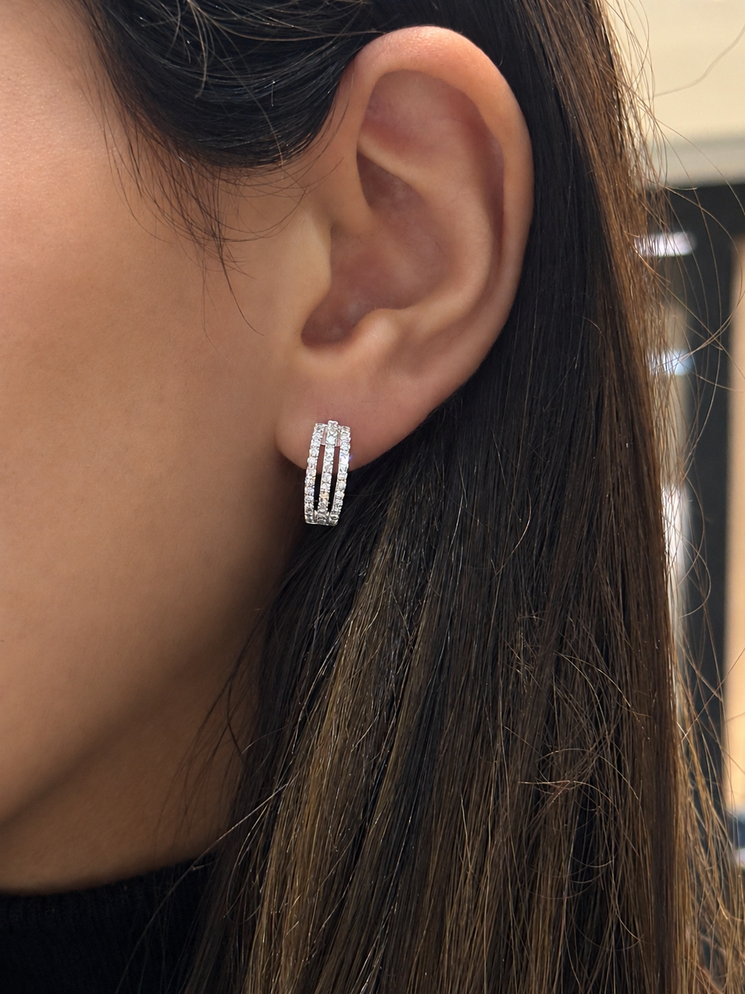 Triple Row Diamond Hoop Earrings