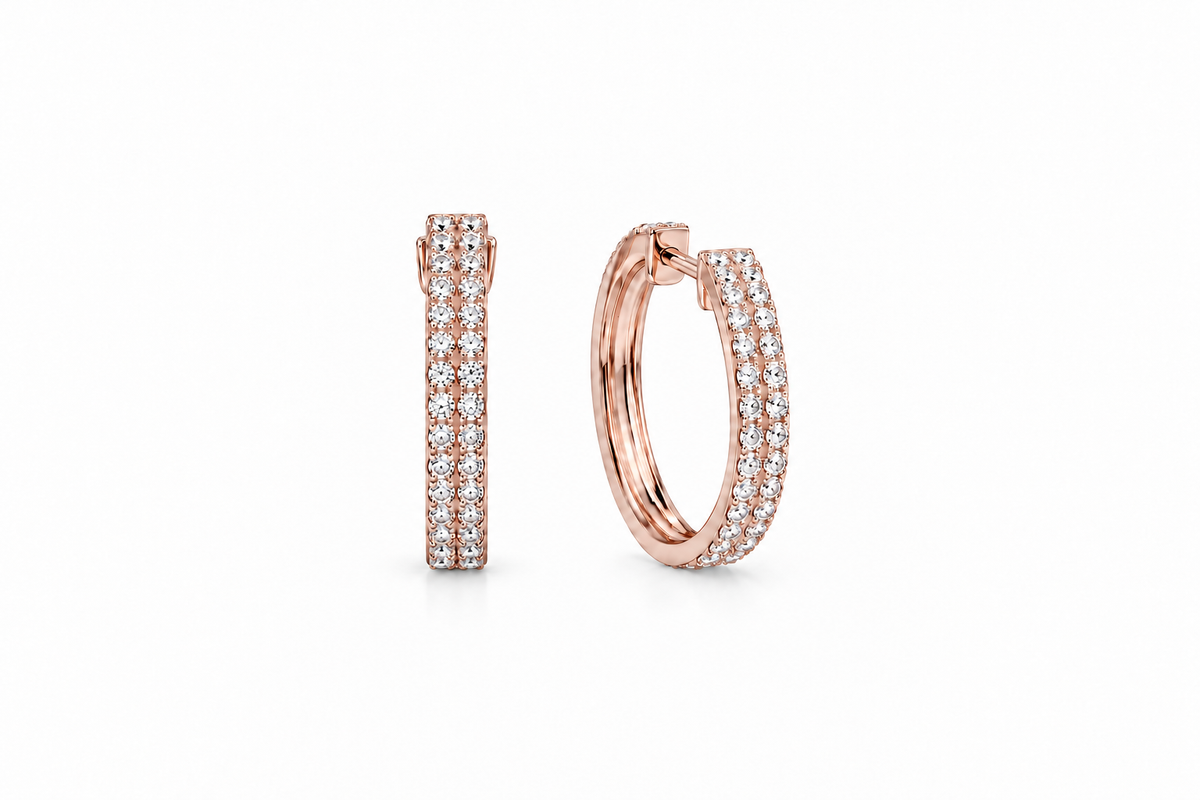 Double Row Diamond Hoop Earrings