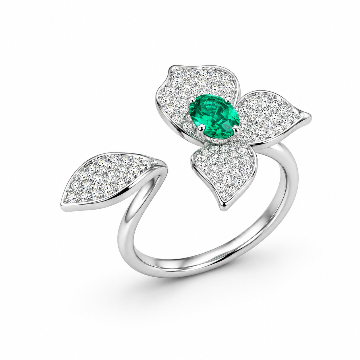 Emerald flower ring