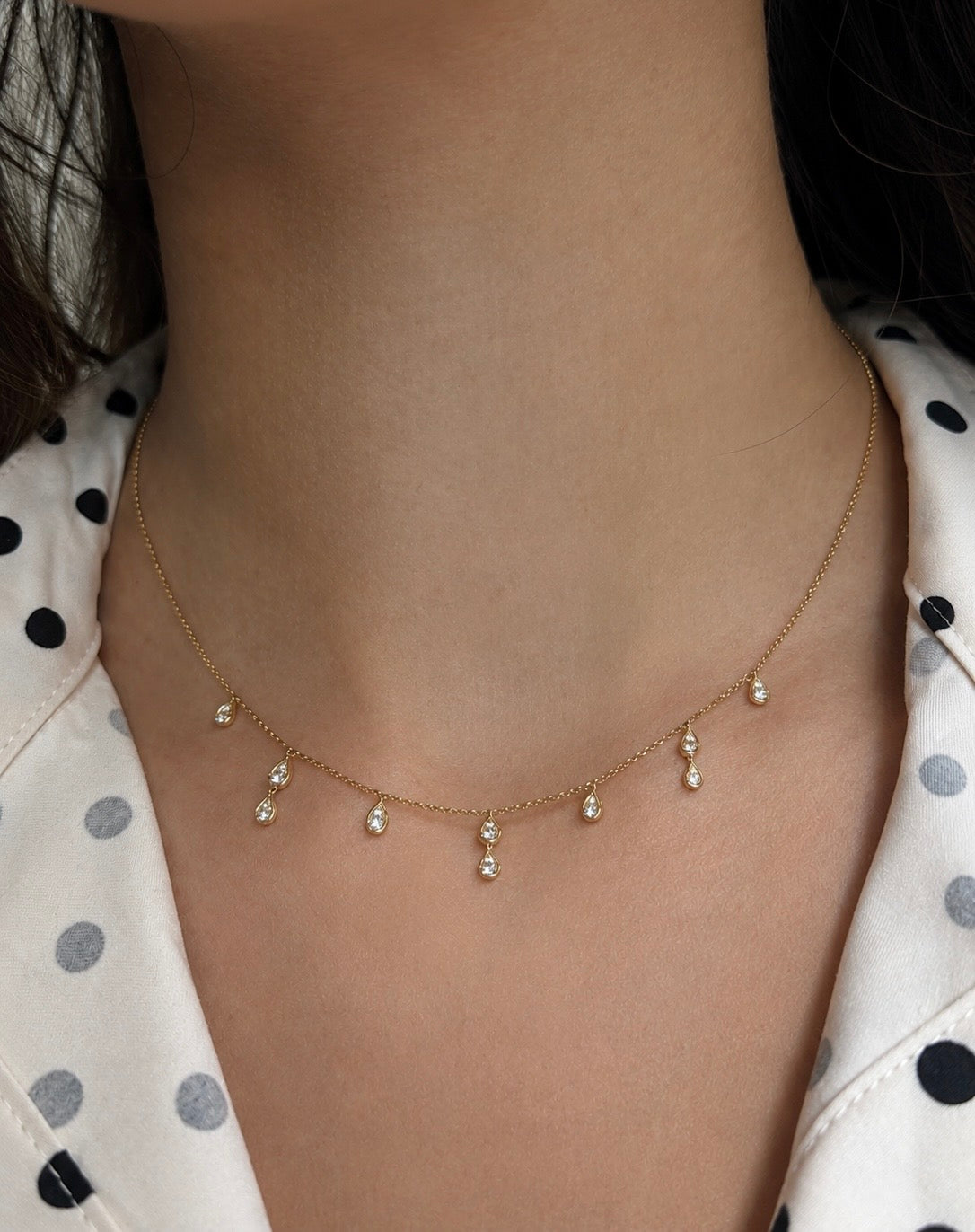 Waterfall Drops Diamond Necklace - 18K Gold