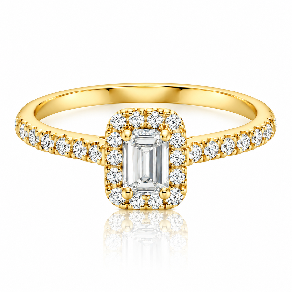 Emerald Halo Pavé Diamond Ring - 18K Gold