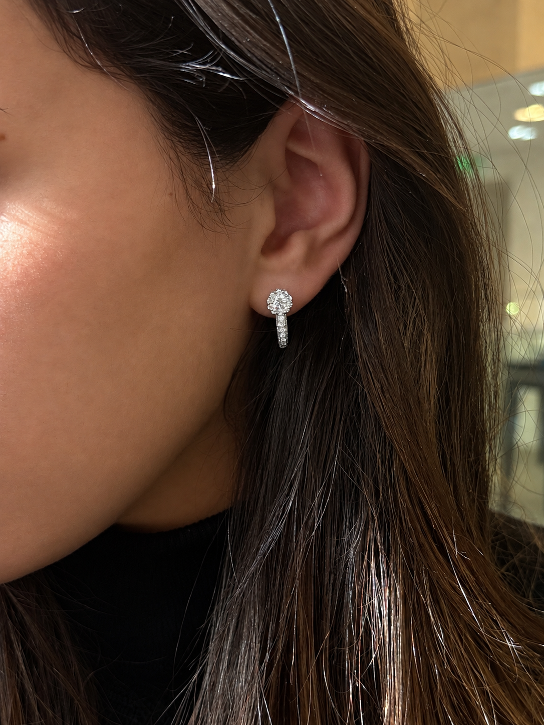 Diamond Flower Halo Earrings