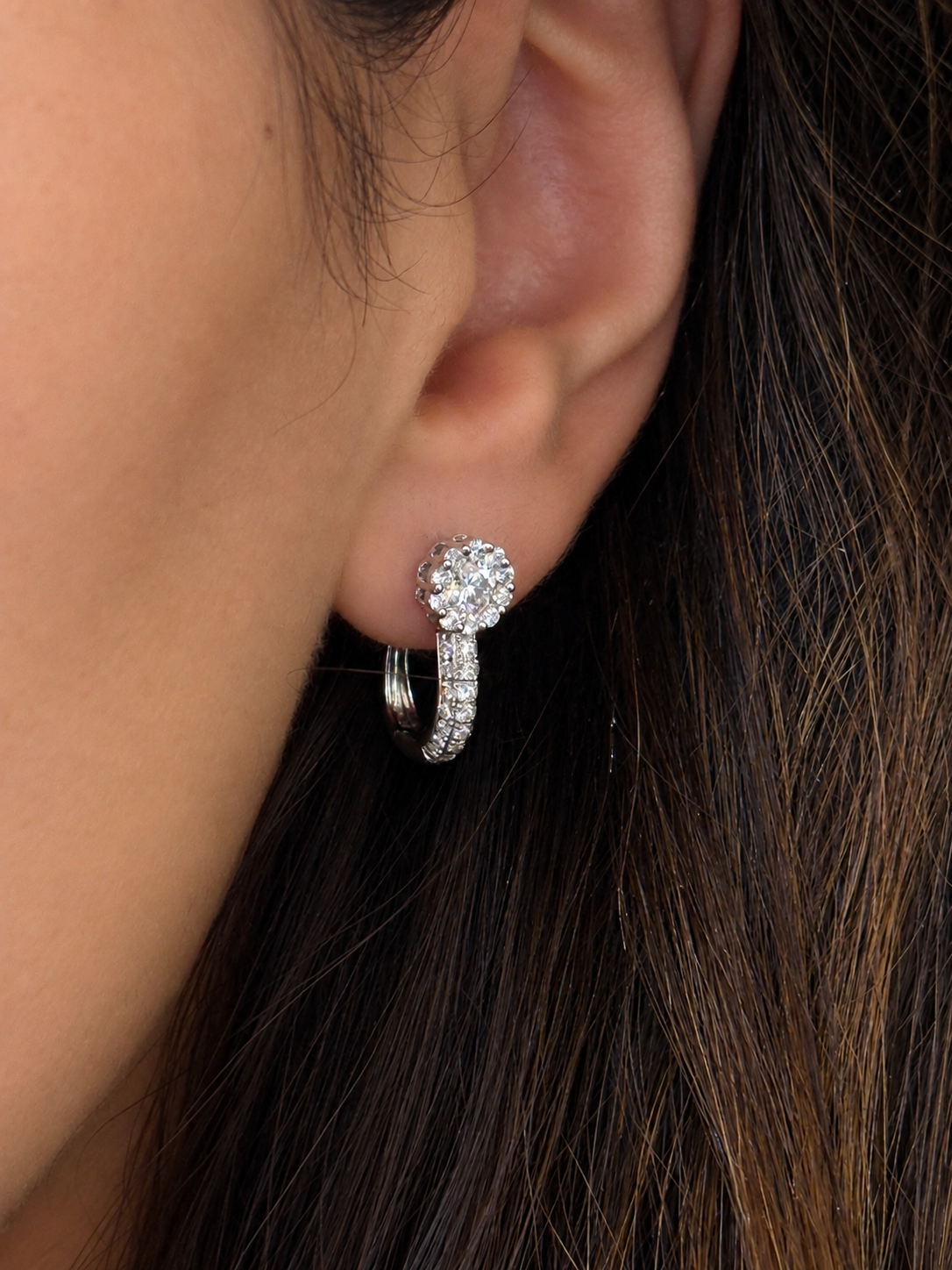 Diamond Flower Halo Earrings