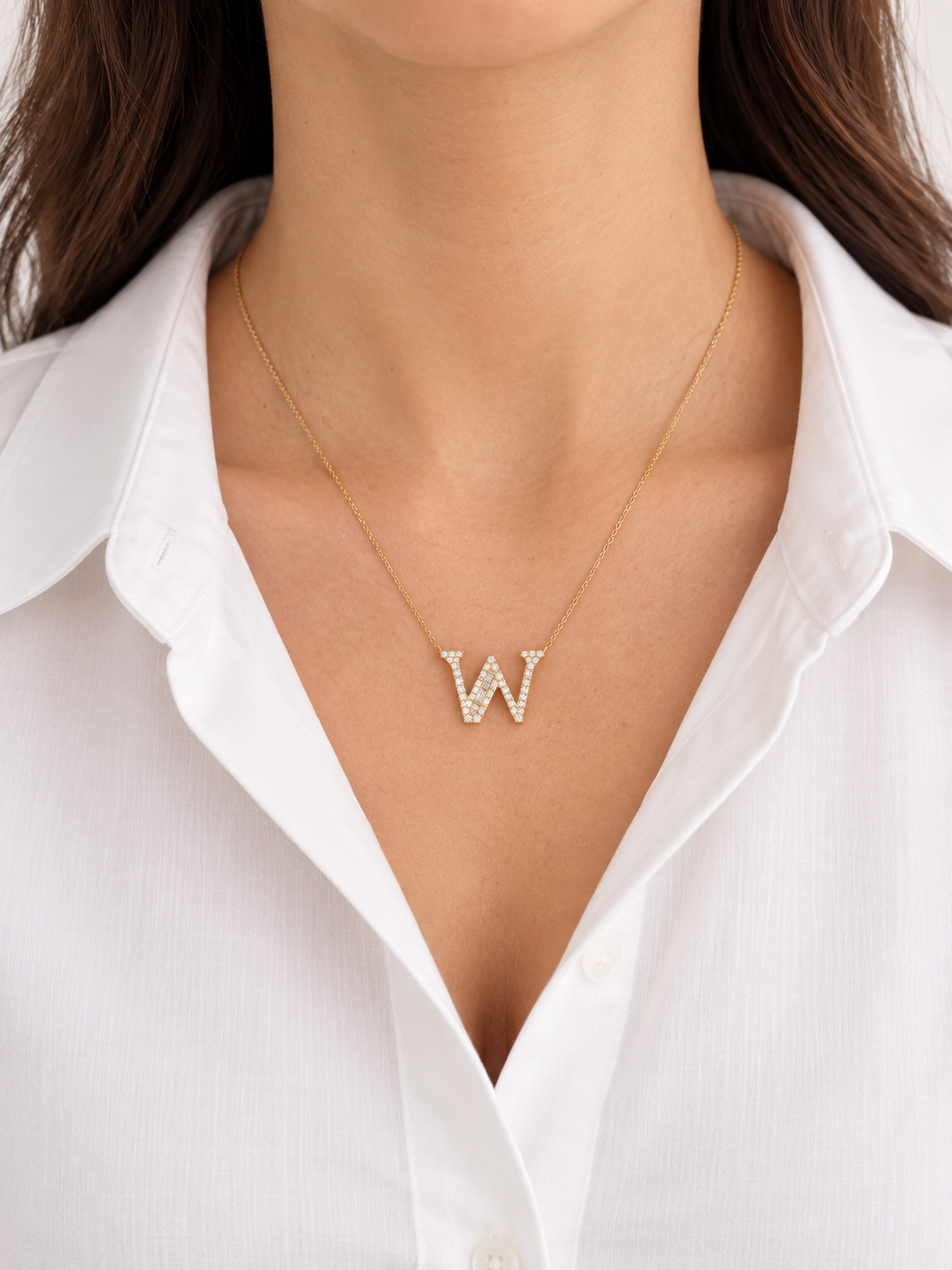 Diamond Baguette Initial Necklace