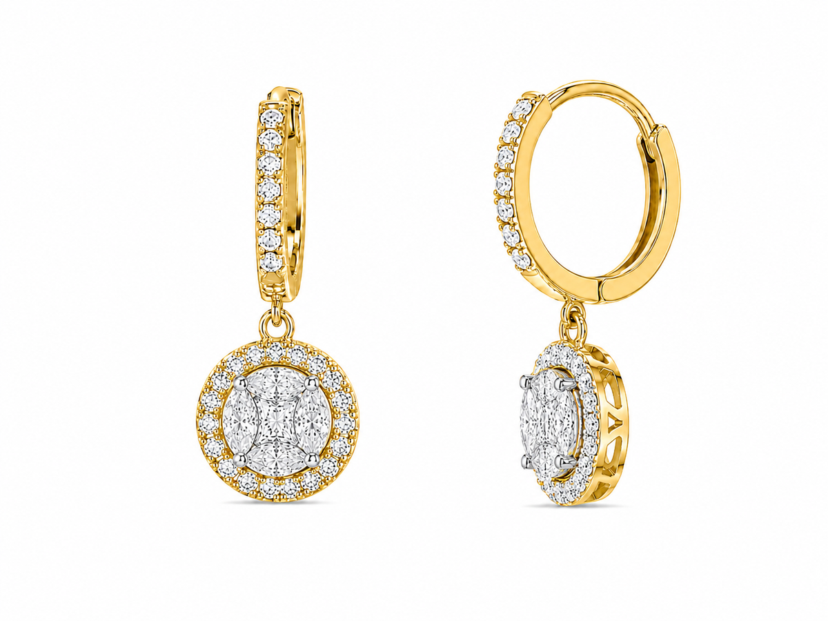 Diamond Halo Drop Earrings