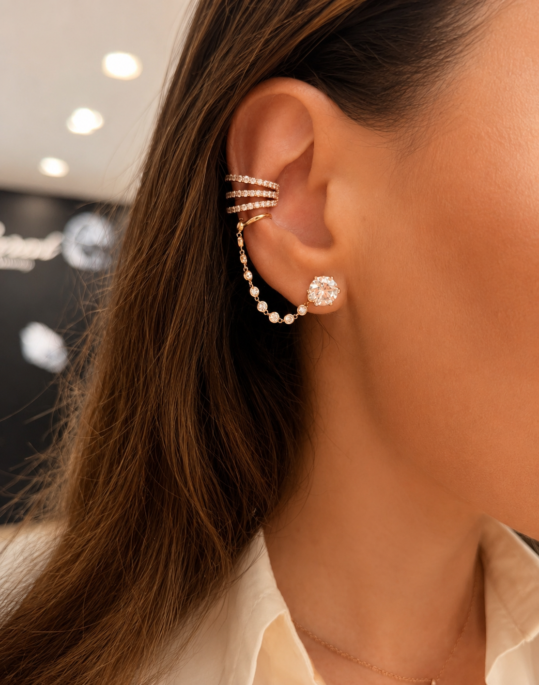 Triple Diamond Earrcuf