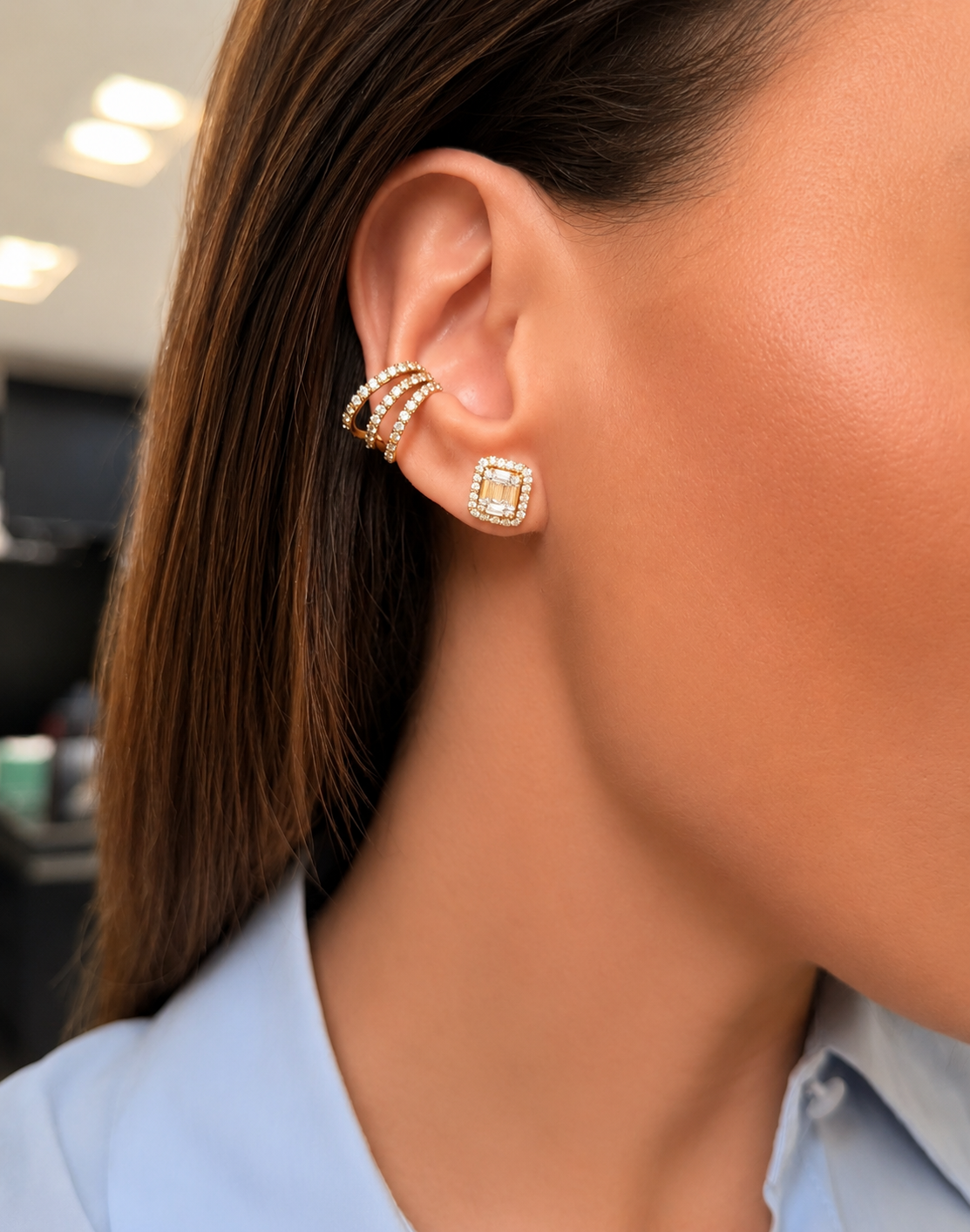 Triple Diamond Earrcuf