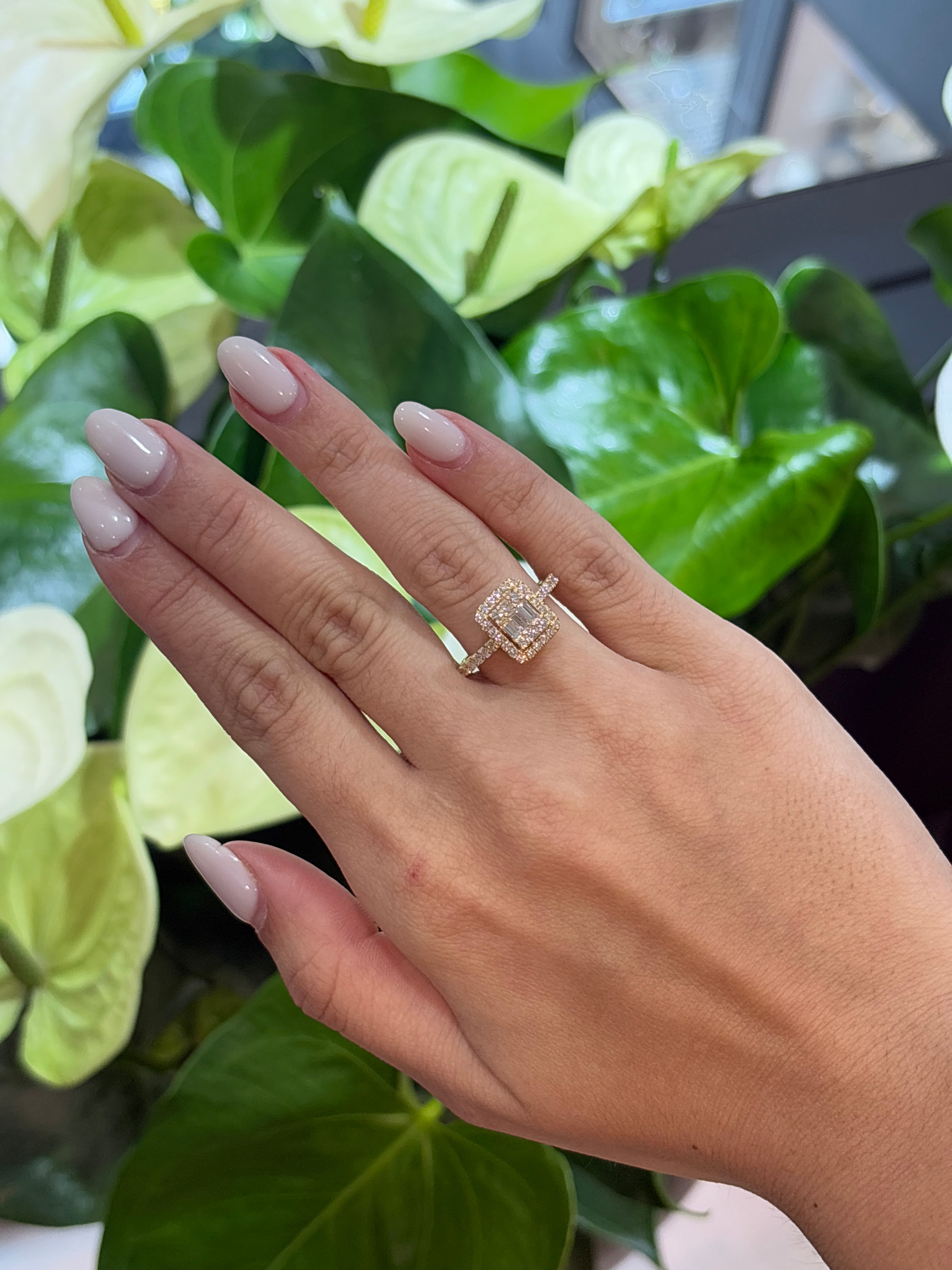 Halo Baguette Ring