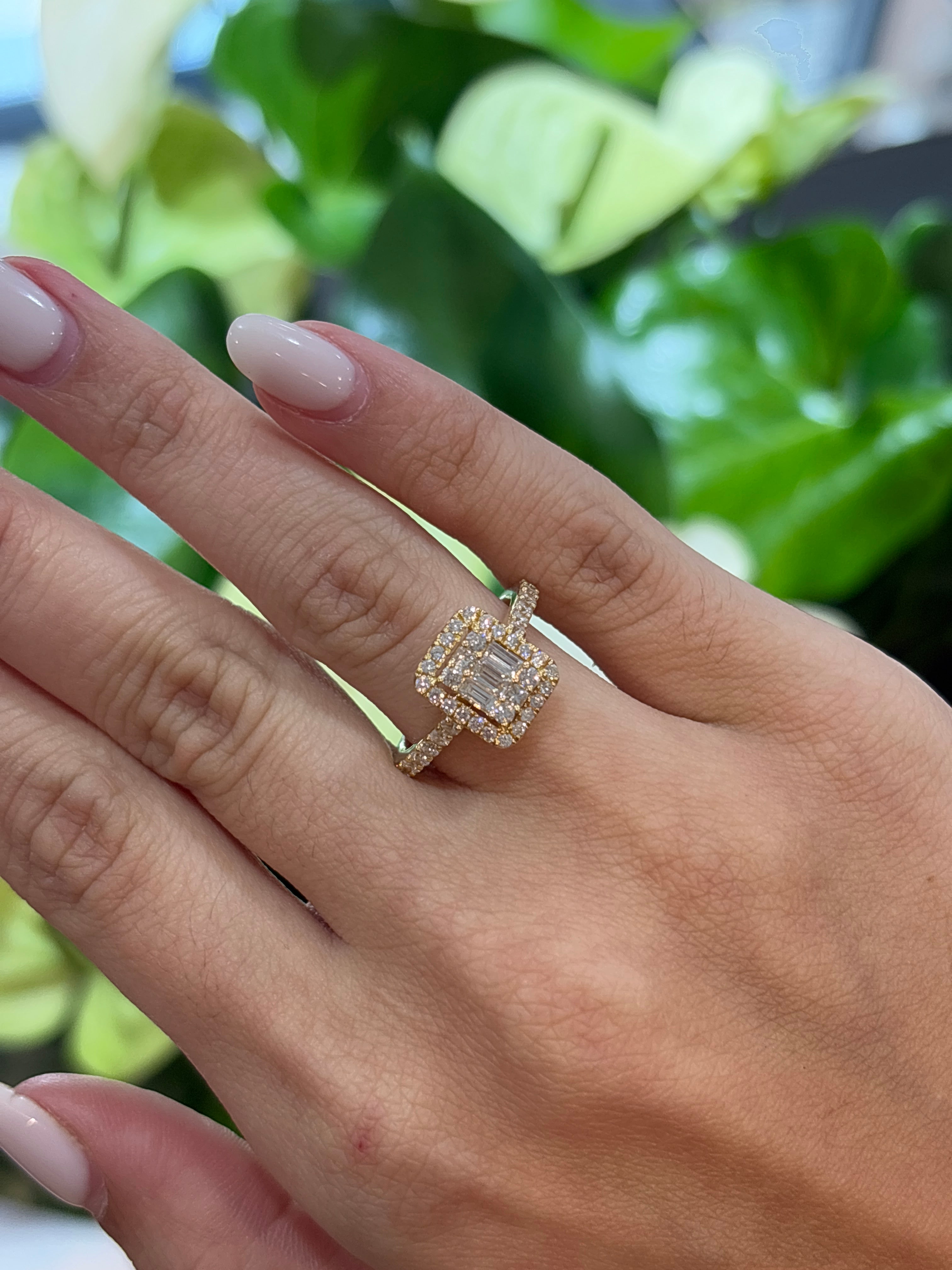 Halo Baguette Ring