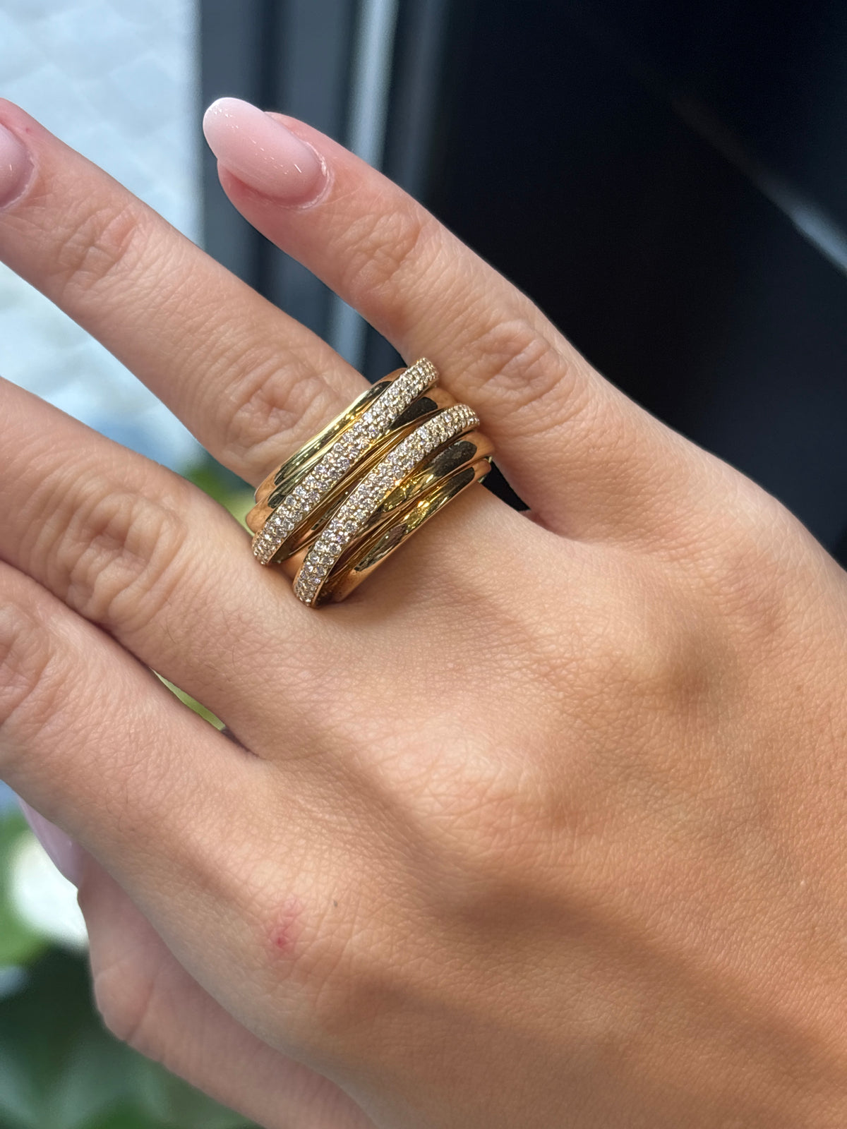 Large Crossover Diamond Ring