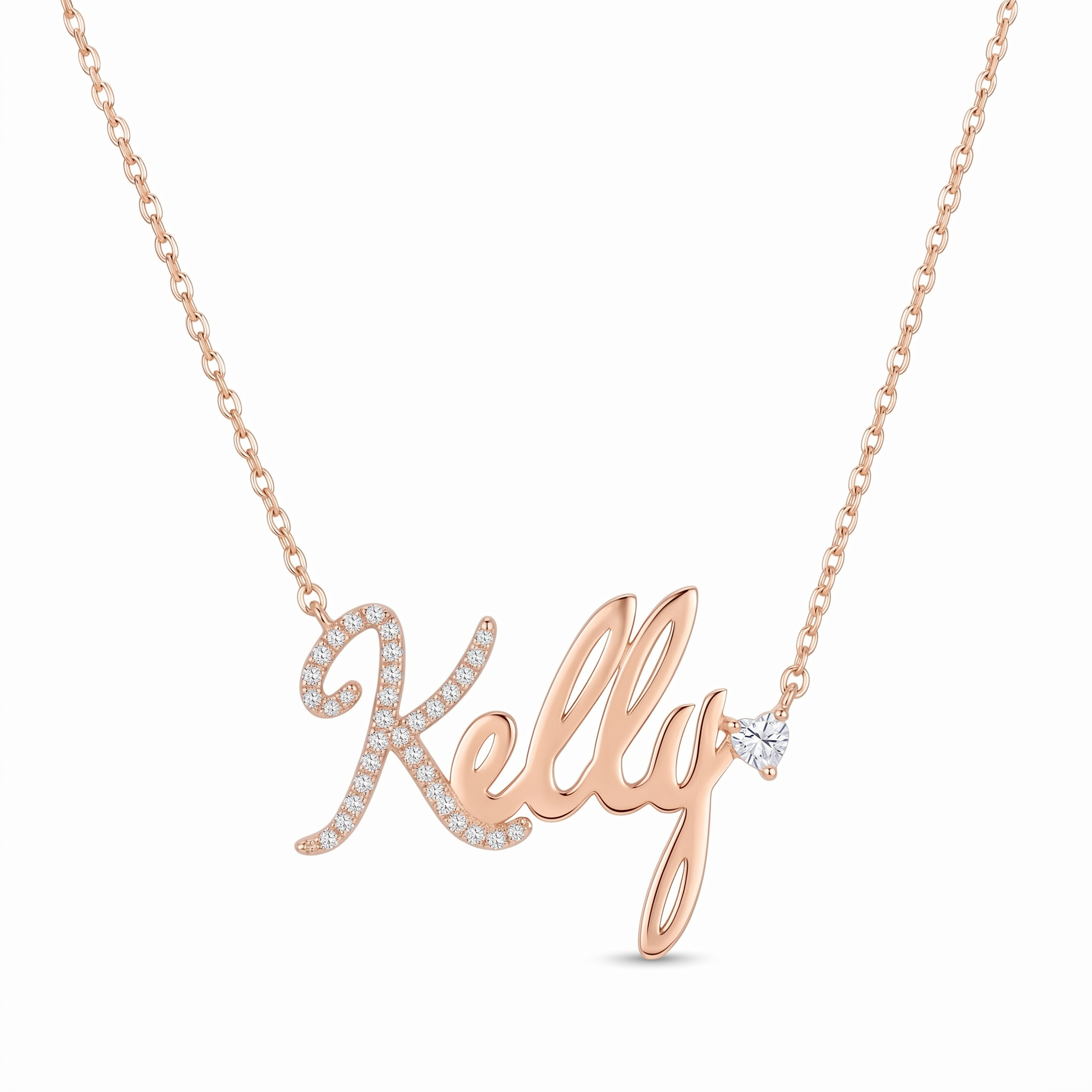 One Diamond Heart Script Necklace
