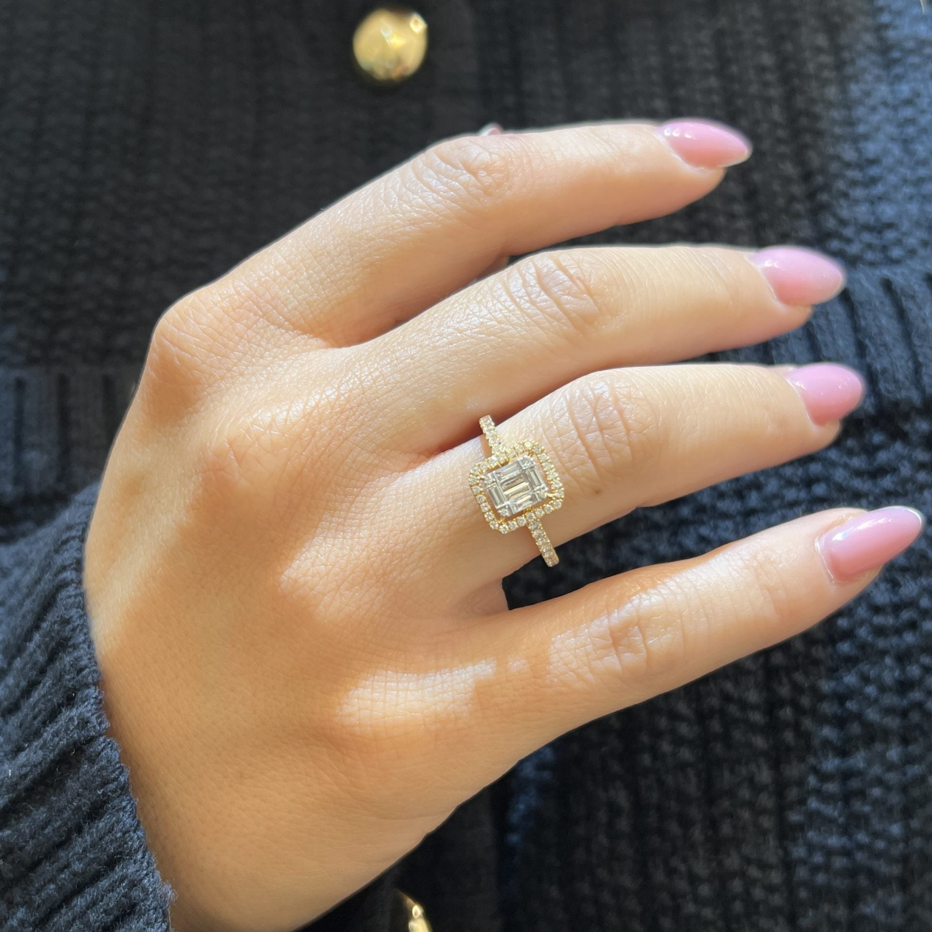 Square Emerald Diamond Ring