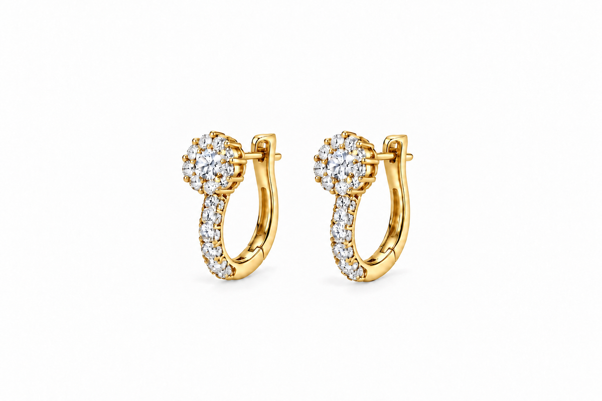 Diamond Flower Halo Earrings