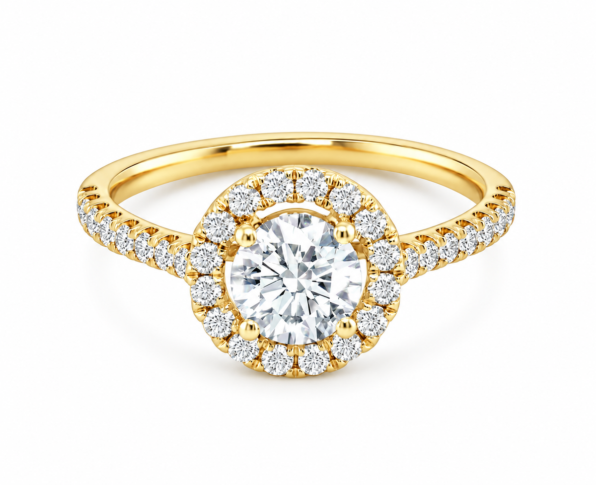 Brilliant-Cut Halo Pavé Diamond Ring - 18K Rose Gold