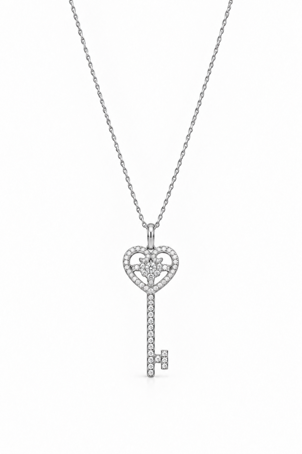 Diamond Heart Key Necklace