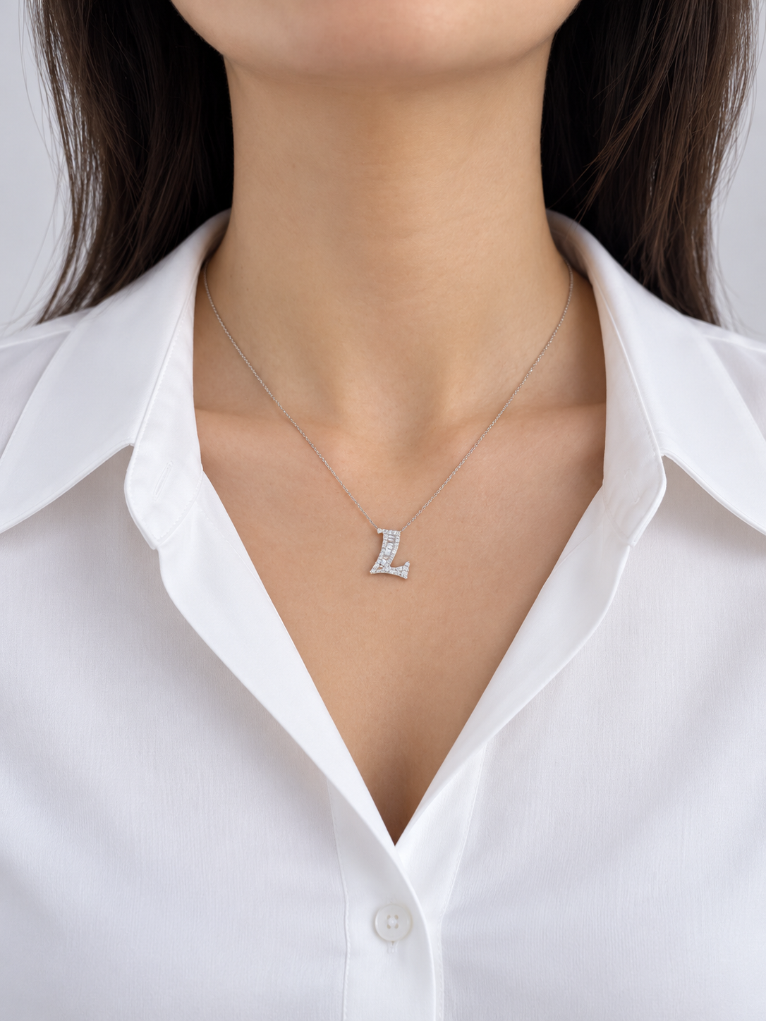 Diamond Baguette Initial Necklace