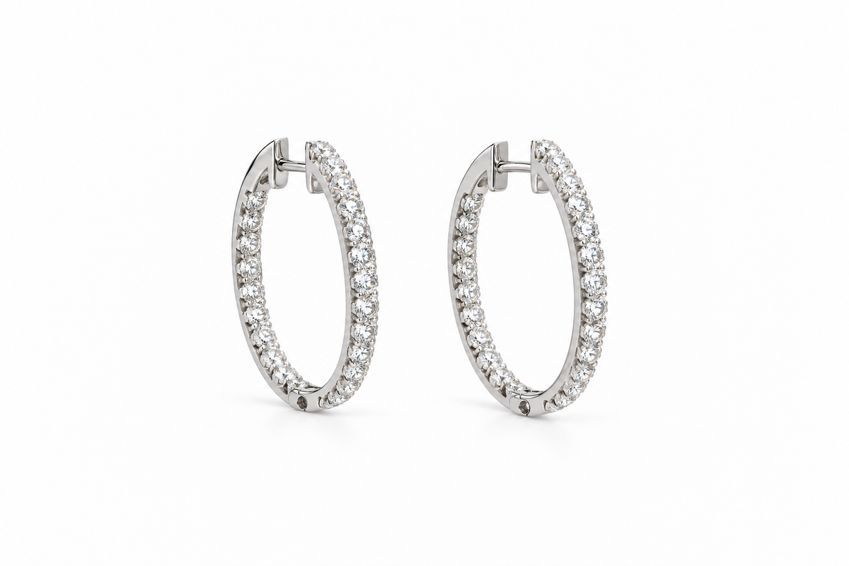 Inside Out Oval Shape Diamond Hoop
