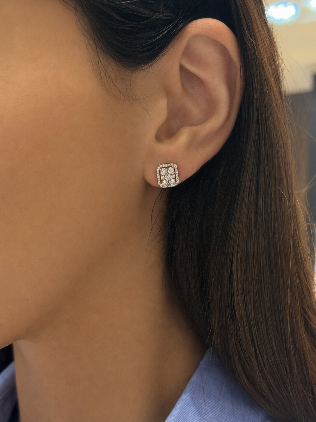 Emerald Halo Diamond Stud