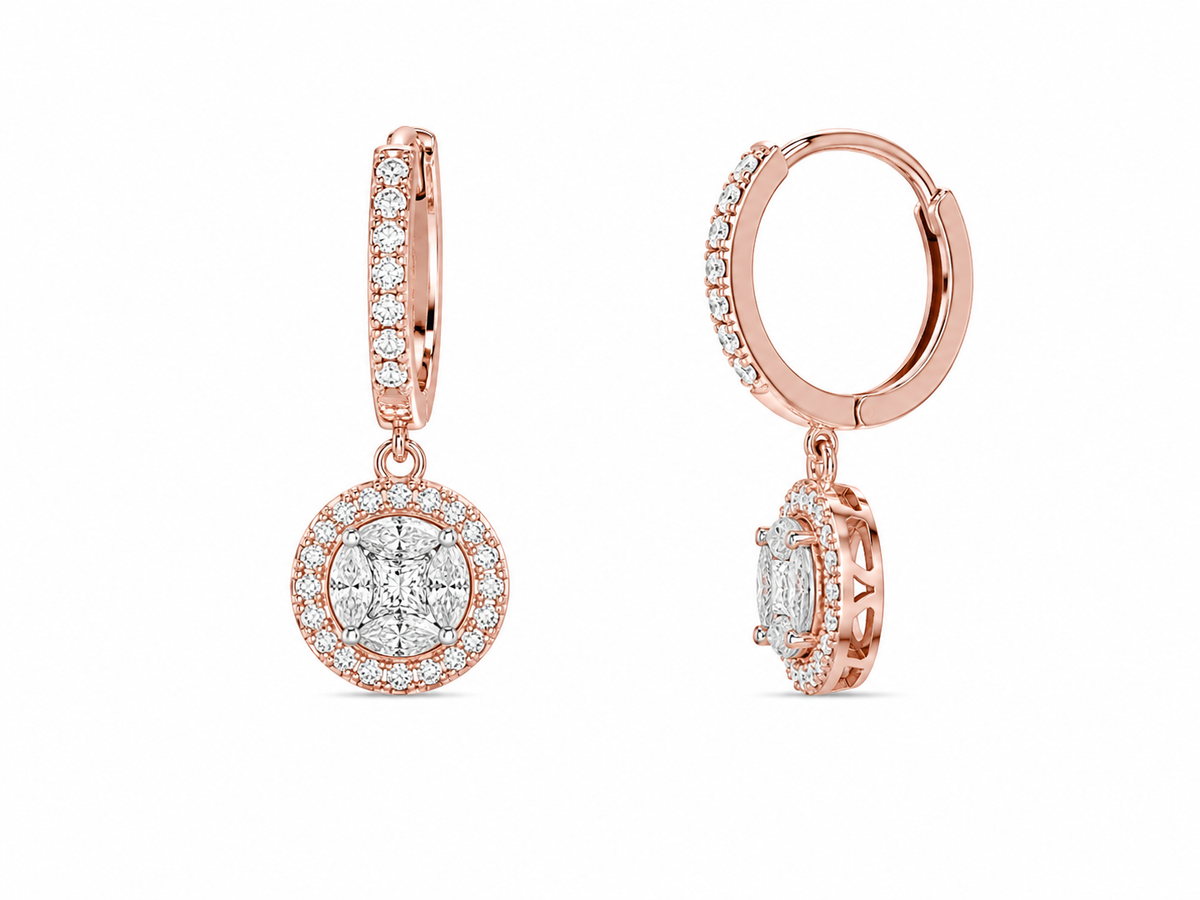 Diamond Halo Drop Earrings