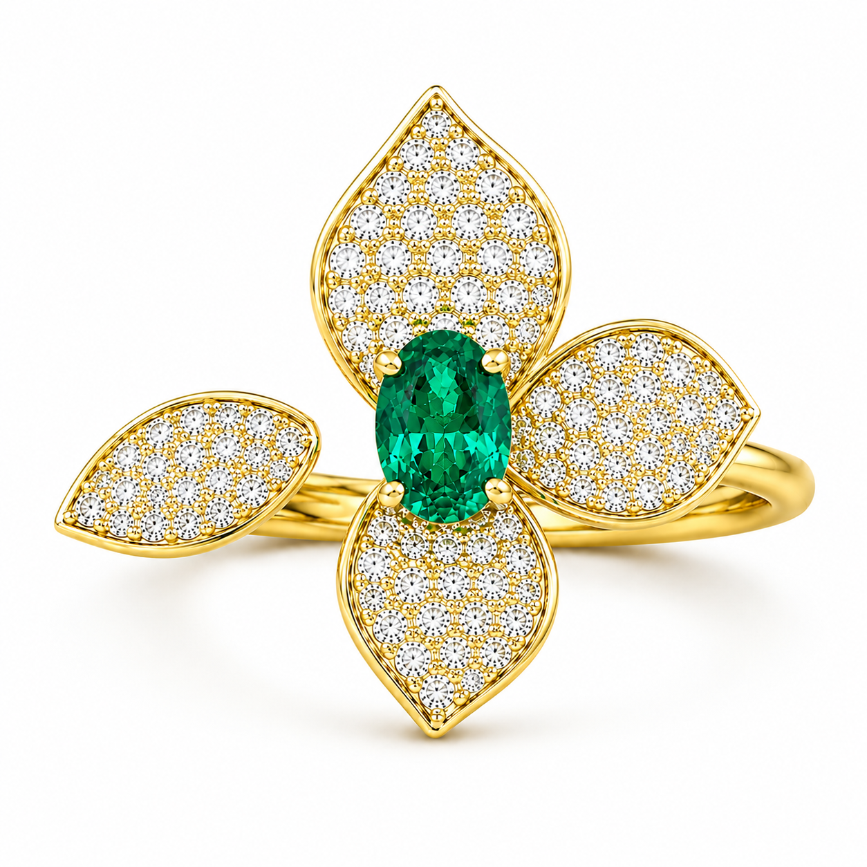Emerald flower ring