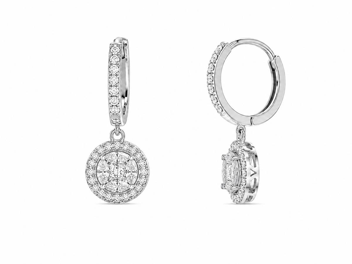Diamond Halo Drop Earrings