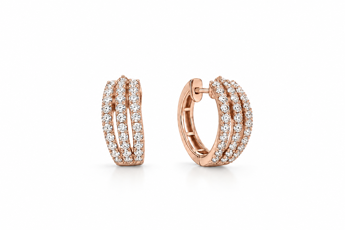 Triple Row Diamond Hoop Earrings