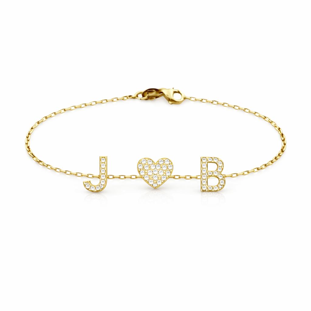 Double Initial Heart Bracelet