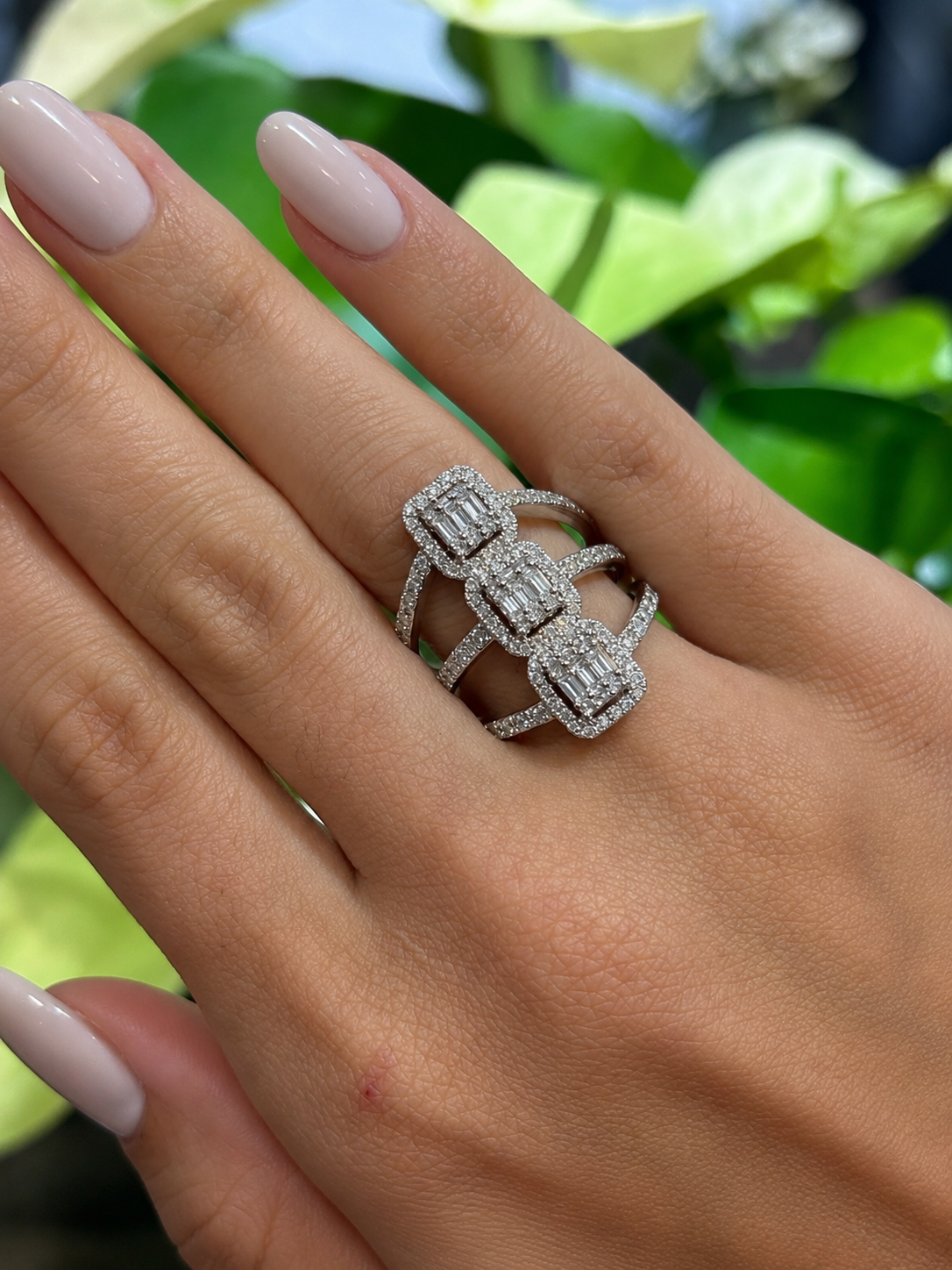 Three Emerald Diamond Ring